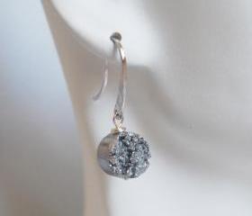  Silver Titanium Druzy Quartz Dangle Drop Earrings - Mother's Day