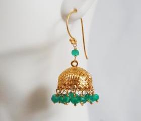  Gorgeous Green Quartz Chandelier Earrings-Green quartz Gold Plated bell cap Chandelier earrings-Dangle Drop Earrings