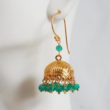  Gorgeous Green Quartz Chandelier Earrings-Green quartz Gold Plated bell cap Chandelier earrings-Dangle Drop Earrings